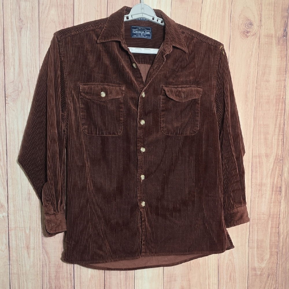 Common Man Vintage Corduroy Shirt Button 90s Chunky Jumbo Cord Mens Brown